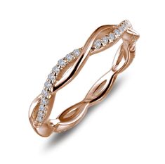 Lafonn stackable twist ring in rose gold Twist Wedding Band, Diamond Decorations, Simulated Diamond Rings, Rose Jewelry, Twist Ring, Foot Jewelry, Silver Rose Gold, Gold Plated Sterling Silver, Diamond Bands