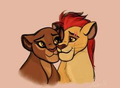 simba and nala from the lion king with their faces close to each other