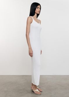 The Silk Rib U Neck Maxi features an iconic shape with a body-skimming fit, a soft hand, and side seams. Featuring thin straps and a flattering neckline, the U neck maxi is crafted from our luxurious silk rib fabric for a soft feel and long-lasting quality. Rib Fabric, Silk Knit, Knitwear Dress, Silk Maxi Dress, U Neck, White Maxi Dresses, Soft Hands, Short Jacket, Soft Hand