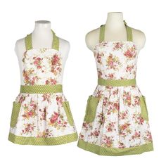 two aprons with flowers on them and one has an apron in the middle, while the