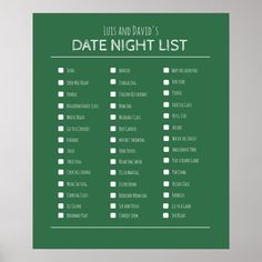 a date night list is displayed on a wall