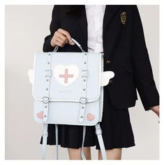 UAKISS - New Fashion Japanese Sweet PU Backpack Preppy School Style Cute Satchels Sweet Heart Uniform Crossbody Bags Teenage Girls Length :29cm width :10cm height :31cm