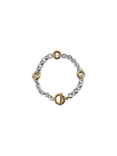 Laura Lombardi — Two Tone Fillia Bracelet Classic Link Chain Bracelet With Rolo Chain, Classic Chain Bracelet With Rolo Chain, Yellow Gold Metal Bracelets With Cable Chain, Classic Rolo Chain Bracelet, Modern Rolo Chain Link Bracelet, Modern Link Bracelet With Rolo Chain, Formal Bracelet With Rolo Chain Link, Yellow Gold Bracelet With Toggle Clasp, Classic Metal Jewelry With Rolo Chain