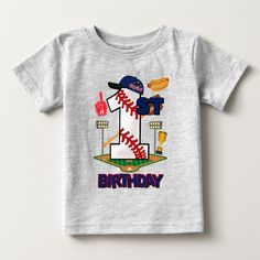 Baseball First Birthday Boy Baby T-shirt, Kids Unisex, Size: 6 Month, Heather Grey First Birthday Graphic Tee With Crew Neck, First Birthday Graphic Tee With Short Sleeves, Customizable Short Sleeve T-shirt For First Birthday, First Birthday Graphic Tee With Name Print, Graphic Tee With Name Print For First Birthday, Birthday T-shirt With Name Print, Short Sleeve, Casual Number Print T-shirt For Birthdays, Birthday Name Print Short Sleeve T-shirt, Number Print Short Sleeve T-shirt