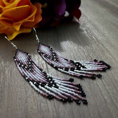 Southwestern style beaded fringe earring made with Miyuki Delica beads and Preciosa crystal beads. Fringe Earring, Miyuki Delica Beads, Beaded Fringe Earrings, Beading Ideas, Delica Beads, Southwestern Style, Beaded Fringe, Fringe Earrings, Crystal Beads