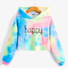 New Without Tags Size Medium Cropped Sold Out Best Winter Gloves, Half Gloves, Rainbow Tie Dye, Crop Top Hoodie, Tie Dye Crop Top, Casual Tie, Letter Print Hoodie, Fabric Combinations, Rainbow Tie