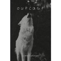 a black and white photo of a wolf with the words outcast written on it