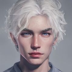 a man with white hair and blue eyes