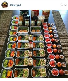 a bunch of food that is on top of a computer screen and in plastic containers