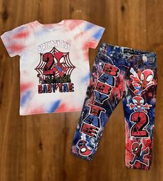 Outfit can be personalized how you like. Please send me your child name and age and any special details you would want. Family shirts are also available Spiderman Birthday Shirt Boys 4, Spider Man Birthday Shirt, Spiderman Toddler, Kid Birthday Outfits, Spiderman Outfit, Couple Shirt Design, Batman Outfits, Baby Boy Themes, Batman Birthday Party