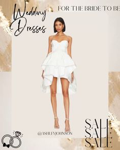 a woman in a white dress is featured on the cover of an ad for wedding dresses