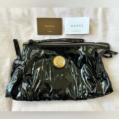 Rare Find Collectors Item. Like New Never Used Large Gucci Vintage Clutch. No Marks, Scratches Or Stains. Material: Leather X Patent Leather Gucci Evening Pouch Shoulder Bag, Evening Gucci Pouch Shoulder Bag, Luxury Gucci Clutch, Designer Gucci Clutch For Evening Events, Black Gucci Pouch Bag, Gucci Chic Evening Clutch, Chic Gucci Clutch For Evening, Designer Black Clutch, Gucci Clutch Bag