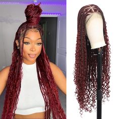 PRICES MAY VARY. [Unique Boho Hairstyle] HD lace braided wigs were designed by professional hair stylists, natural transition combined braids and curls. The natural transition and nice construction alone are enough to get all eyes on this box braids wigs, when you discover full lace braided wigs unique, you will get so many compliments. [Perfect Baby Hair] Easy to install and natural looking, Kelenss full lace braided wigs fit well your forehead, and natural baby hair soft & on point blends a se Boho Knotless Braids With Color Burgundy, Burgundy Small Knotless Braids, Burgundy Small Boho Knotless Braids, Burgundy Boho Knotless, Afro Braided Hairstyles, Medium Burgundy Box Braids, Large Box Braids, Boho Hairstyle, Individual Braids