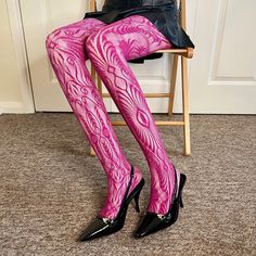 - Rose fishnet tights with Floral patterns  - Rose Coloured Patterned Tights - Shipped from England - Comfort and Stretchy  - One Size (Fits UK 4-16) - Model is UK size 6-8 - Free Shipping across the UK, Ships Monday to Friday  - Message me for bundle discounts - #fishnets #tights #socks #y2k  #freeshipping Pink Stretch Footless Hosiery, Pink Thigh High Hosiery For Spring, Pink Stretch Hosiery For Party, Stretch Pink Legwear For Spring, Pink Stretch Legwear For Spring, Trendy Pink Stretch Hosiery, Pink Thigh High Legwear For Spring, Pink Stockings Outfit, Fitted Pink Legwear For Party