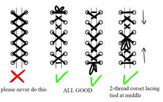 four different types of laces are shown in three different directions, each with the same length