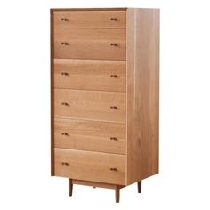 a tall wooden dresser with five drawers