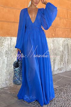 Ruched Swimwear, Outfit Mujer, Maxi Dress Sale, Vacation Wear, Denim Trends, Lace Fashion, Floral Chiffon, Lantern Sleeve, Maxi Dress Blue