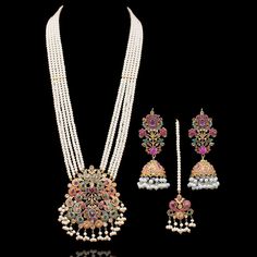 Emanate luxury and royalty in our Sara Set that can elevate any ensemble! A vibrant set brilliantly dispersed with champagne, ruby and emerald stone work and is balanced with pearl moti clusters. The set includes a mala, a maang teekah and a pair of beautiful earrings. Approximate mala length is 15" and approximate earrings length is 3.5". Gold-plated on high-quality brass as base metal. Made by order. Kindly allow 5-7 weeks for the delivery of this item. For custom or urgent requests, please co Unique Gift Cards, Heritage Jewellery, Create Words, Faux Stone, Stone Work, Head Accessories, Emerald Stone, Champagne Color, Accessories Jewelry