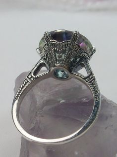 Mystic Topaz Ring, Natural gemstone, classic solitaire Victorian style Ring Classic Solitaire Ring, Mystic Topaz Ring, Mystic Topaz, Natural Rainbow, Filigree Ring, Silver Filigree, Make Design, Topaz Ring, Solitaire Ring