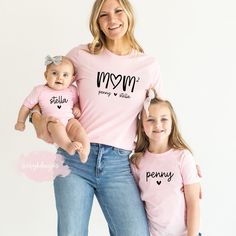 "Mom Shirt, Personalized Mom Shirt, Gift For Mom, Custom Mom Shirt, Mommy and Me Outfit, Gift for Mom, Mom Shirt Kids Names, Mom Tshirt 📋 HOW TO ORDER: 1. Select the size 2. Select the color 3. Select the quantity (NOT SOLD AS A SET) 4. Add personalization if required 5.Add to Cart (\"buy now\" will take you directly to checkout and \"add to cart\" will allow you to continue shopping with us) 6. Submit order (Shipping will automatically be combined for you) Always FREE SHIPPING on orders of $35 Mom And Me Shirts, Girl Mom Shirt, Heat Press Designs, Oufits Casual, Mom Tshirt, Kids Names, Mommy And Me Outfits, Boy Mom, Girl Mom