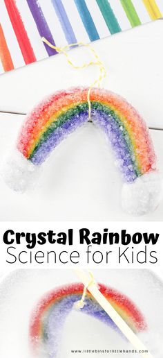 a rainbow made out of marshmallows with the words crystal rainbow science for kids