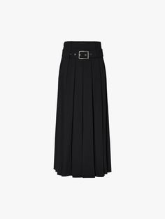 MO&Co. Women's Include Belt Maxi Skirt A transitional wardrobe staple, this maxi skirt is crafted from well-made fabric. The A-line silhouette is both elegant and flattering, while the side pockets and pleated details add functionality and flair. It's offered in classic black, the airy design is completed with a tonal belt for a touch of sophistication. Features : - High waist A-line maxi silhouette- Side slip pockets, pleated design- Belt loops and include the belted Code: MBD1SKT030The back le