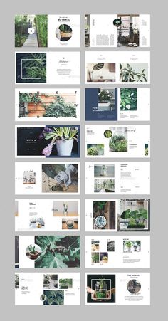 a bunch of different pages that are open to the same page, with plants in them