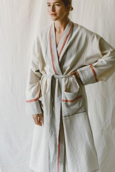 Ivory Cherry Tribeca Long Bathrobe Long Quilted Robe, Womens Bath Robe, Bathrobe Aesthetic, Embroidered Robe, Luxury Robes, Embroidered Robes, Bath Robes, Linen Robe, Casual Outfit Inspiration