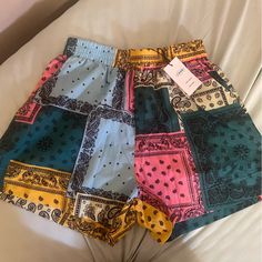 New With Tags. Medium. Trendy Summer Shorts With Patchwork, Trendy Patchwork Shorts For Summer, Casual Pink Patchwork Bottoms, Summer High Waist Patchwork Shorts, High Waist Patchwork Shorts For Summer, Trendy Patchwork Shorts For Spring, Pink Cotton Patchwork Bottoms, High Waist Cotton Patchwork Shorts, Trendy Patchwork Short Bottoms