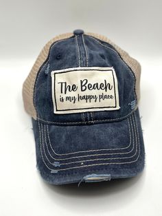 Keep On Truckin' Hats - The Beach Is My Happy Place Cotton 5-panel Trucker Hat For Beach, Spring Beach Trucker Hat, 5-panel, Beach-style Trucker Hat With 5-panel Design, Black Distressed Cotton Trucker Hat, Beach Is My Happy Place, 5-panel Mesh Trucker Hat With Logo Patch, Keep On Truckin, Mens Items, Blue Denim Shorts