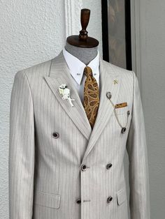 Beige Double Breasted Suit, Woolen Suit, Beige Suit, Suit Clothes, Clothes Jacket, Idea Wedding, Pants Gift, Beige Suits, Suit Material