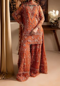 Maria Osama Khan Gulnaar Pakistani Luxury Dress - db27076 Organza Top Styles, Embellished Pants, Punjabi Boutique, Embellished Shirt, Organza Top, Indian Kurta, Jamdani Saree, Embroidered Organza, Embroidered Dupatta