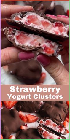 Chocolate Strawberry Yogurt Clusters are a viral TikTok healthy dessert recipe for good reason! Made with plain greek yogurt, fresh strawberries, honey, and semi sweet chocolate chips … these frozen clusters are creamy, crunchy, sweet, tangy, and delicious. This good-for-you sweet treat social media sensation is going to be a winner with the whole family on hot summer days and all year long too! Strawberry Yogurt Clusters, Plain Greek Yogurt Recipes, Greek Yogurt Bites, Yogurt Clusters, Healthy Recipes Breakfast, Strawberry Greek Yogurt, Healthy Dessert Options, Viral Food, Healthy Candy