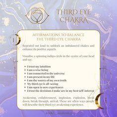 Affirmations to balance the Third Eye Chakra 💫 #reikiawakening #reiki #reikihealing #healing #thirdeyechakra #affirmations #balance #indigo The Third Eye Chakra, The Third Eye, Third Eye Chakra, Best Self, Third Eye