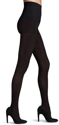 Commando Ultimate Opaque Control Top Tights Black Comfort Stretch Tights For Fall, Sleek Black Tights For Fall, Black Stretch Legwear For Work, Stretch Full Length Tights For Work, Solid Fitted Hosiery For Work, Fitted Solid Hosiery For Workwear, Solid Color Tight Legwear For Work, Sleek Fitted Tights For Fall, Fitted Sleek Tights For Fall