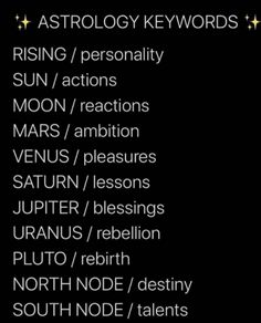 the astrology keywords are displayed on a black background