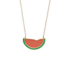 Get a taste of summer with this super cute and juicy watermelon necklace! Get watermelon sugar high as Harry styles would sing ;) Material: the gold version features a 14kt gold micron plated bronze watermelon pendant hanging from a 14kt gold filled chain while the silver version is entirely made with 925 sterling silver. Size: the pendant is roughly 1 1/4 inch wide and 9/16 inch high. Watermelon Necklace, Juicy Watermelon, Watermelon Sugar, Ethical Jewelry, Enamel Charms, Bracelet Collection, Gold Enamel, Gold Filled Chain, Real Diamonds