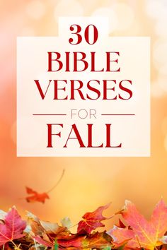 fall leaves with the words 30 bible verses for fall