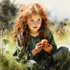 "\"By The Apple Tree,\" is a captivating watercolor painting of a red-haired girl in a field holding an apple.  It serves as a visual celebration of nature's gifts and the timeless wonder of childhood. It is a piece that will add a touch of warmth, charm, and a connection to nature to any space it graces. We pour our passion and skill into each portrait, meticulously crafting every detail to portray the unique personality, emotions, and relationships of the subjects. Whether it's a beloved family member, a cherished pet, or a special moment frozen in time, our watercolor portraits breathe life into the paper, evoking feelings of joy, nostalgia, and love. At Castle By Sea, we believe that every portrait should be as unique as the individuals it portrays. This is a digital download. Included Holding An Apple, Childhood Memories Art, Redhead Girl, Nursery Art Prints, Digital Watercolor, Apple Tree, Watercolor Portraits, Childrens Art, Watercolor Artwork