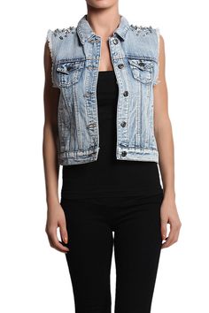 TheMogan Spiked Shoulder Lace Back Denim Vest Lace Back, Lace