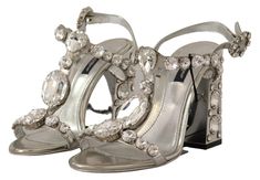 Dolce & Gabbana Silver Crystals Strap Buckle High Heel Sandals – Ellie Belle Jeweled Shoes, Ankle Strap Block Heel, Dolce E Gabbana, Heels Pumps, Design Silver, Sandals For Sale, Designer Heels, Dolce & Gabbana, Leather Pumps