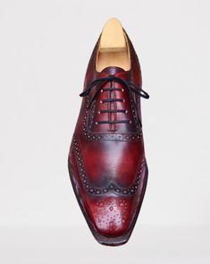 Medium Dark Shade of Pink-Red Wingtip Oxford Dress Shoes on Storenvy Red Leather Dress, Quality Leather Boots, Wingtip Oxford Shoes, Wingtip Shoes, Custom Design Shoes, Oxford Dress Shoes, Wingtip Oxford, Leather Dress Shoes, Dark Shades