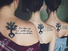 two women with tattoos on their backs that say i love this and one will always have another