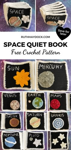 the space quiet book is made with crochet