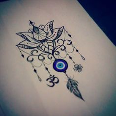 a drawing of a dream catcher with an evil eye