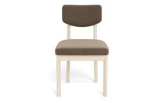 a white chair with a brown seat and back cushion on an isolated white background,