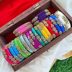 "Traditional Handmade Silk Thread Kundan Stone Studded Bangle Chuda Set Fashion Jewelry For Women Wedding Festive Party Wear Kada Set BANGLE SIZE - kids to adult size 1 5\", 2.0\" inches, 2.2\" inches  2.4\" Inches, 2.6\" Inches, 2.8\" Inches, 2.10\" Inches Weight - 125 gm  Material: Silk Thread Color: As Per Picture The Bangles are decorated with beautiful stone. It makes your look noble and adds your charming Package include Set Of Silk Thread Bangles Fantastic Hand Kada for weddings, proms, parties or other special occasions * Specially Made For Traditional Occasions. * Used For Hands, It Can Be Reused. * For Bridal bridesmaids." Zari Work Bangle For Diwali Party, Diwali Party Bangle With Zari Work, Diwali Party Bracelets With Zari Work, Zari Work Bracelets For Diwali Party, Multicolor Gota Work Bangle For Festivals, Festive Multicolor Bracelets With Gota Work, Festive Party Bangle With Zari Work, Handmade Multicolor Bangle For Wedding, Diwali Celebration Bracelets With Zari Work