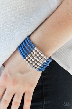 LAYER It On Thick Blue  ✧ Bracelet Bracelet Paparazzi Jewelry Images, Feeling Pretty, Minty Green, Silver Frames, Green Beads, Paparazzi Accessories, Rock Stars, Stretchy Bracelets, Layered Jewelry