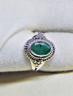 Natural Emerald Ring 925 Sterling Silver, Handmade Ring , Designers Ring, Antique Ring Gift For Her Jewelry : Ring  Ring Size: 8 us(All Size Available) Wight : 6 gram shape : oval stone : emerald This One of a kind ring is adorned with beautiful Emerald Gemstone set in sterling silver. About gemstones-It brings loyalty and provides for domestic bliss. It enhances unconditional love, unity and promotes friendship. Keeps partnerships in balance and can signal unfaithfulness if it changes color. Em Smaragd Ring, Natural Emerald Rings, Emerald Gem, Boho Ring, Emerald Gemstone, Design Silver, Multi Stone Ring, Rings For Her, Natural Emerald