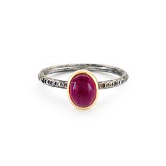 Looking to treat yourself to something special, look no more! Because all you'll be doing would be staring at this beauty. Features: Genuine oval ruby cabochon with a beautiful red hue Recycled precious metals: 14k yellow gold and sterling silver Hand textured band Size 6 - Ring on the right in the first photo (the left one is sold as a semi-custom) Want to dress this up even more? They are also great to stack with my Little Drops gold-filled bands as seen in the photo. Beauty Features, Stacking Ring, Stacking Rings, Something Special, Precious Metals, No More, Gold Filled, Ruby, Yellow Gold